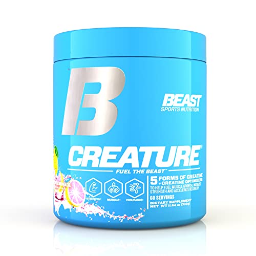 Beast Sports Nutrition Creature, Pink Lemonade - 11.64 oz - 5 Forms of Creatine + Creatine Optimizers - Improve Strength, Muscle Tone, Endurance, Recovery & Energy Production - 60 Servings
