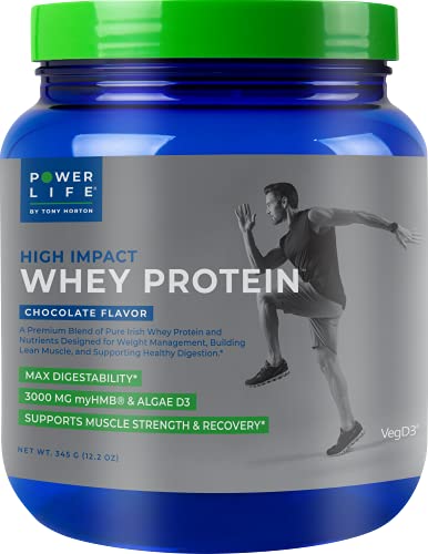 POWERLIFE Tony Horton High Impact Grass Fed Whey Protein with 3000 MG of HMB, No Sugar Added, Non-GMO, Hormone and Antibiotic Free, 15 Servings (Chocolate)