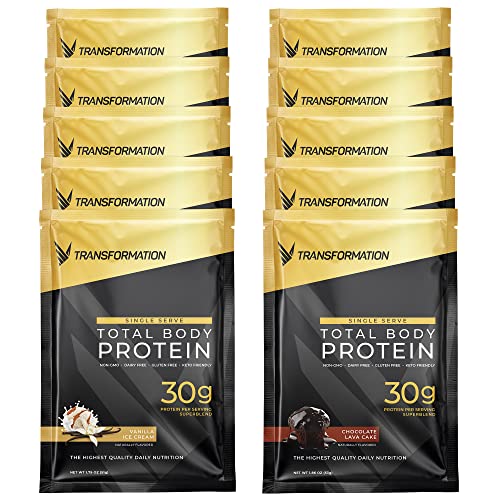 Transformation Protein Super Blend | Egg White, Collagen Peptides, and Plant Protein | 15 Billion CFU Probiotics | Digestive Enzymes | MCT Oil | Low Carb Shake for Men & Women | Variety, 10 pack