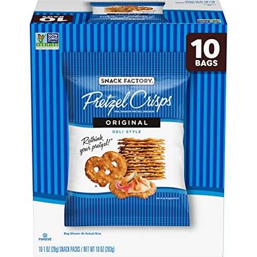 Snack Factory Pretzel Crisps, Original, 1 Oz Snack Bags, 10 Ct