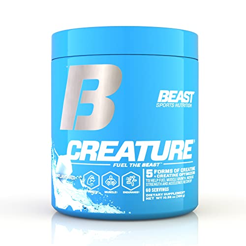 Beast Sports Nutrition Creature, Unflavored - 10.58 oz - 5 Forms of Creatine + Creatine Optimizers - Improve Strength, Muscle Tone, Endurance, Recovery & Energy Production - 60 Servings