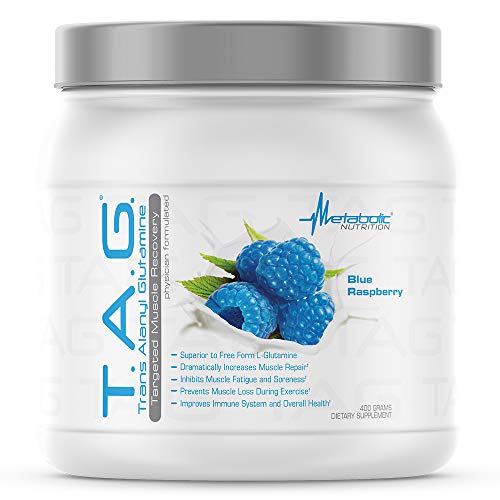 Metabolic Nutrition, TAG, Trans Alanyl Glutamine, 100% L-Glutamine Peptide Powder, Pre Intra Post Workout Supplement, 400 Grams (40 Servings) (Blue Raspberry)