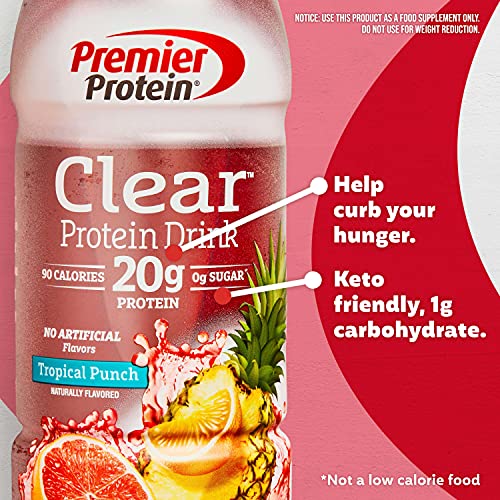 Premier Protein Clear Drink, Tropical Punch, 16.9 fl oz, 12 Pack & Shake, Café Latte, 11.5 fl oz, 12 Pack