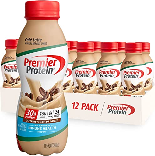 Premier Protein Clear Drink, Tropical Punch, 16.9 fl oz, 12 Pack & Shake, Café Latte, 11.5 fl oz, 12 Pack