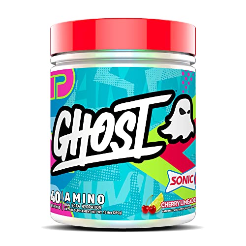 GHOST Amino: Essential Amino Acid Supplement, Sonic Cherry Limeade - 20 Servings - Intra-Workout Powder for Hydration & Recovery 4.5g BCAA & 5.5g EAA - Soy & Gluten-Free, Vegan