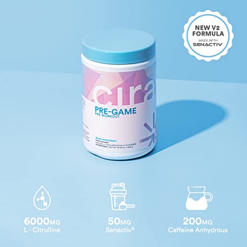 Cira Pre-Game Pre Workout Powder for Women - Preworkout Energy Supplement for Nitric Oxide Boosting, Endurance, Focus, and Strength - 30 Servings, Blue Raspberry