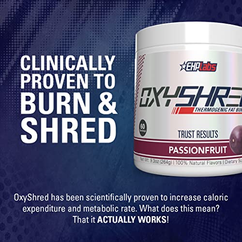 EHPlabs OxyShred Thermogenic Pre Workout Powder & Shredding Supplement - Clinically Proven Preworkout Powder with L Glutamine & Acetyl L Carnitine, Energy Boost Drink - Passionfruit, 60 Servings