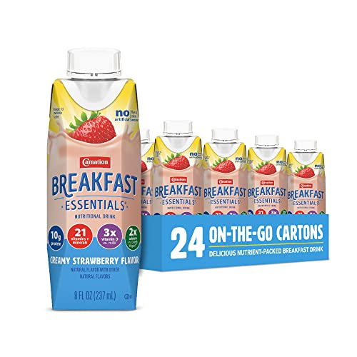 Carnation Breakfast Essentials Ready-to-Drink, Creamy Strawberry, 8 FL OZ Carton,8 Fl Oz (Pack of 24)