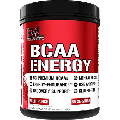 EVL BCAAs Amino Acids Powder - BCAA Energy Pre Workout Powder for Muscle Recovery Lean Growth and Endurance - Rehydrating BCAA Powder Post Workout Recovery Drink with Natural Caffeine - Fruit Punch
