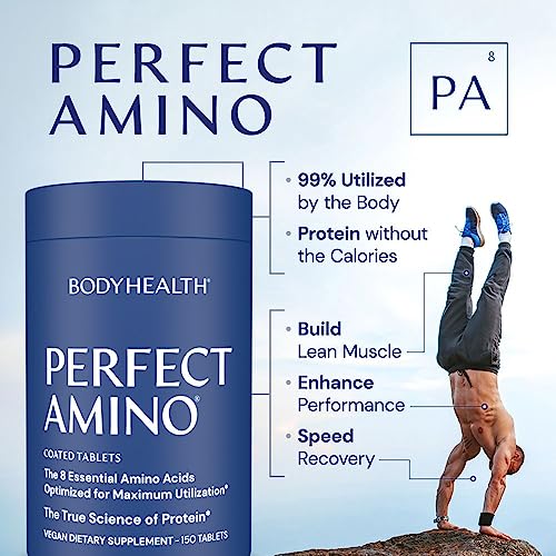 BodyHealth PerfectAmino Easy to Swallow Tablets, Essential Amino Acids Supplement with BCAAs, Vegan Protein for Pre/Post Workout & Muscle Recovery with Lysine, Tryptophan, Leucine, Methionine