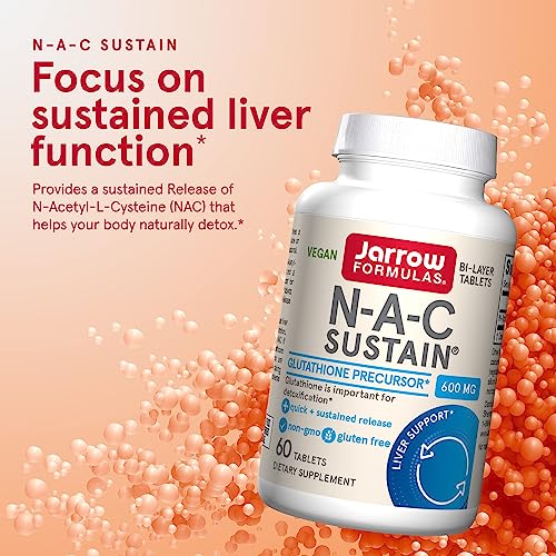 Jarrow Formulas N-A-C Sustain 600 mg - Antioxidant Amino Acid Supplement - 60 Sustain Tablets - Supports Liver & Lung Function - Precursor to Glutathione - 60 Servings (PACKAGING MAY VARY)