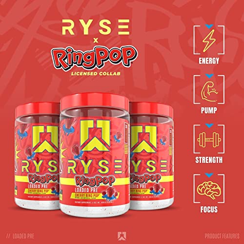 Ryse Core Series Loaded Pre | Pump, Energy, Strength | L-Citrulline, Beta Alanine, L-Theanine, Caffeine, Thinkamine | 30 Servings (Cherry Ring Pop®)