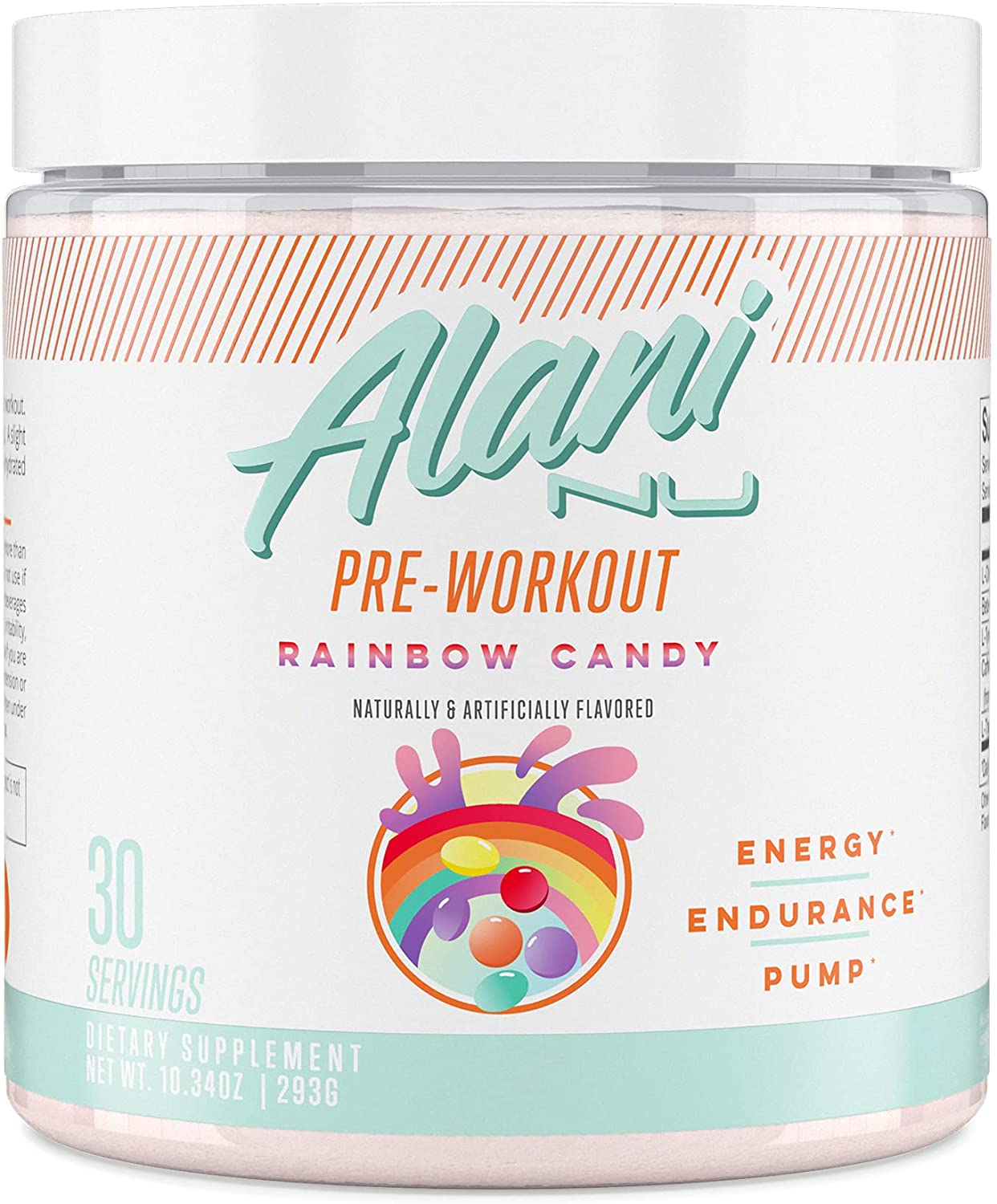 Alani Nu Pre Workout Supplement Powder for Energy, Endurance & Pump | Sugar Free | 200mg Caffeine | Formulated with Amino Acids Like L-Theanine to Prevent Crashing | Rainbow Candy, 30 Servings
