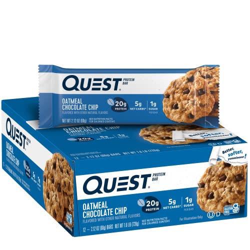 Quest Nutrition Protein Bar, Oatmeal Chocolate Chip (12 Count of 2.12 oz Bars) 25.44 oz