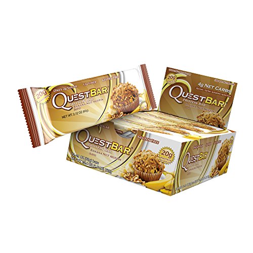 Quest Nutrition Protein Bar, Banana Nut Muffin, 20g Protein, 4g Net Carbs, 180 Cals, Low Carb, Gluten Free, Soy Free, 2.12oz Bar, 12 Count, Packaging May Vary