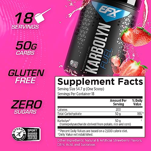 EFX Sports Karbolyn Fuel Complex Carbohydrate Post Workout & Pre Workout Powder Clinically Tested Intense Energy Supplement Shake, Strawberry (2 LB 3.3 OZ)