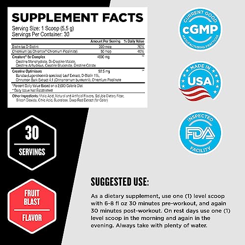 Beast Sports Nutrition Creature, Fruit Blast - 30 Servings - 5 Forms of Creatine + Creatine Optimizers - Improve Strength, Muscle Tone, Endurance, Recovery & Energy Production