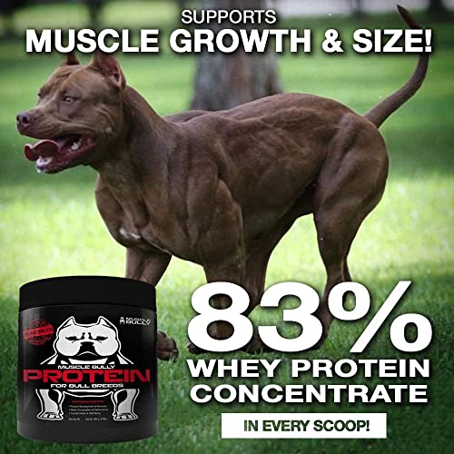 Muscle Bully Protein Supplement for Dogs - Supports Muscle Growth, Recovery and Size. Formulated for Bull Breeds (Pit Bulls, American Bullies, Bulldogs) (60 Servings)