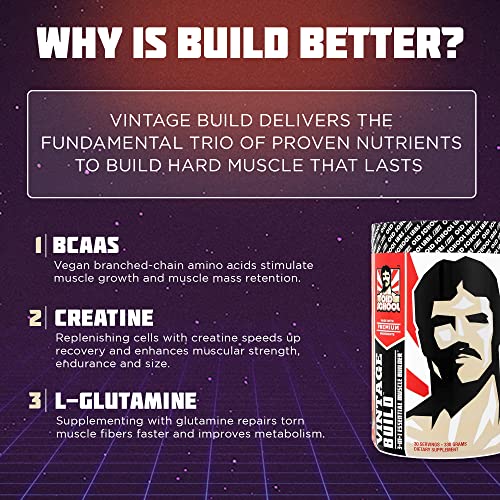 Vintage Build – Post Workout Recovery & Muscle Building Powder Drink for Muscular Strength & Growth - Reduces Soreness – Creatine Monohydrate, BCAAs, L-Glutamine – Lemon Lime Flavor – 330g