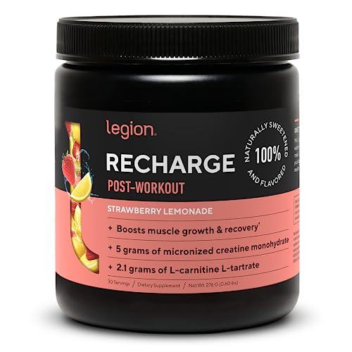 LEGION Recharge Post Workout Supplement - All Natural Muscle Builder & Recovery Drink with Micronized Creatine Monohydrate Naturally Sweetened & Flavored, (Strawberry Lemonade, 30 Serve)