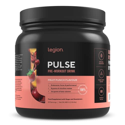 LEGION Pulse Pre Workout Supplement - All Natural Nitric Oxide Preworkout Drink to Boost Energy, Creatine Free, Naturally Sweetened, Beta Alanine, Citrulline, Alpha GPC (Fruit Punch)