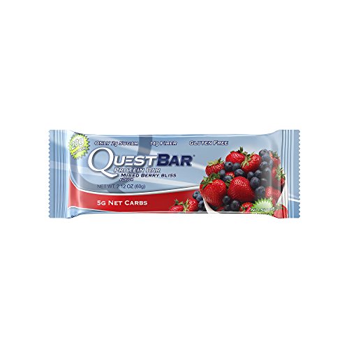 Quest Nutrition Protein Bar, Mixed Berry Bliss, High Protein Bars, Low Carb Bars, Gluten Free, Soy Free, 2.1 oz Bar, 12 Count, Packaging May Vary