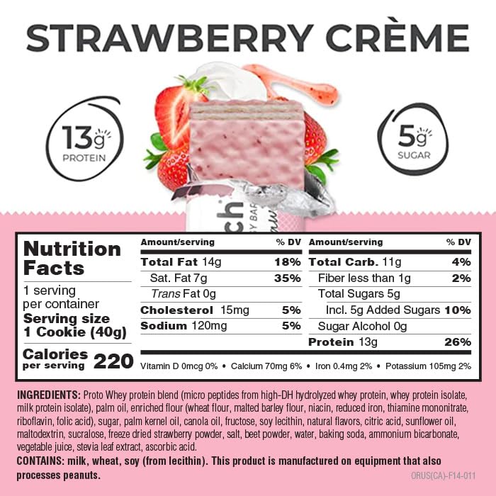 Power Crunch Protein Wafer Bars, High Protein Snacks with Delicious Taste, Strawberry Crème, 1.4 Ounce (12 Count)