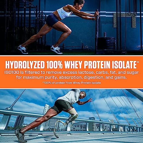 Dymatize ISO100 Hydrolyzed Protein Powder in Dunkin' Mocha Latte Flavor, 100% Whey Isolate, 25g Protein, 95mg Caffeine, 5.5g BCAAs, Gluten Free, Fast Absorbing, Easy Digesting, 20 Servings