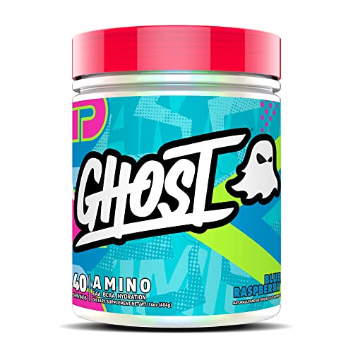 GHOST Amino: Essential Amino Acid Supplement, Blue Raspberry - 20 Servings - Intra-Workout Powder for Hydration & Recovery 4.5g BCAA & 5.5g EAA - Soy & Gluten-Free, Vegan