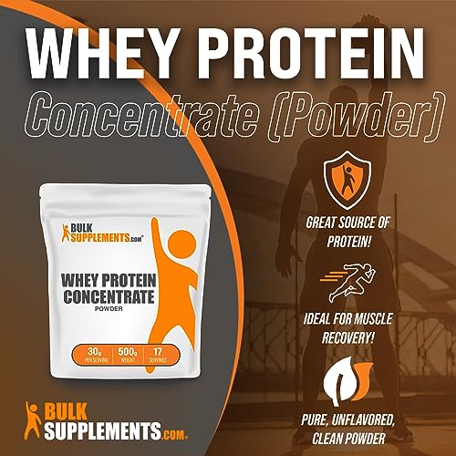 BULKSUPPLEMENTS.COM Whey Protein Concentrate Powder - Protein Powder Unflavored - Flavorless Protein Powder - Whey Protein Powder - 30g (with 23g Protein) per Serving (500 Grams - 1.1 lbs)