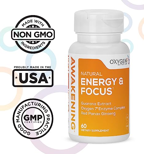 Awakening Natural Energy & Focus Nootropic Supplement with Panax Ginseng, Guarana Extract & Chromium Picolinate | Brain Supplement for Focus, Energy, Mood & Clarity | Gluten Free, Vegetarian - 60 Caps