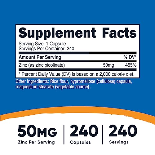 Nutricost Zinc Picolinate 50mg, 240 Vegetarian Capsules - Gluten Free and Non-GMO (240 Caps)
