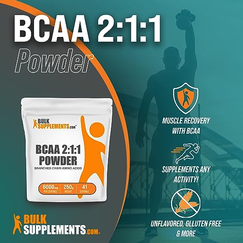 BULKSUPPLEMENTS.COM BCAA 2:1:1 Powder - Branched Chain Amino Acids - BCAA Powder - BCAAs Amino Acids Powder - Amino Acid Powder - 6000mg per Serving, 42 Servings (250 Grams - 8.8 oz)