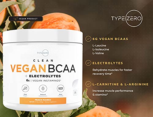 Ultra Clean Vegan BCAA Powder + Electrolytes (Peach Mango | 6G) Best 2:1:1 Sugar-Free Natural BCAAs Amino Acids for Women/Men, BCAA Supplement without Artificial Sweeteners Post Workout Recovery Drink