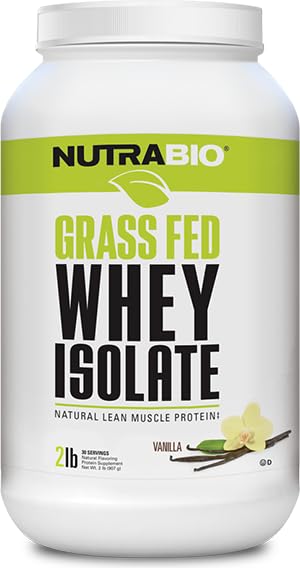 NutraBio Grass Fed Whey Isolate Protein Powder - 25G of Protein Per Scoop - Sugar Free Natural Lean Muscle Protein Supplement - Vanilla - 2 Pounds, 29 Servings