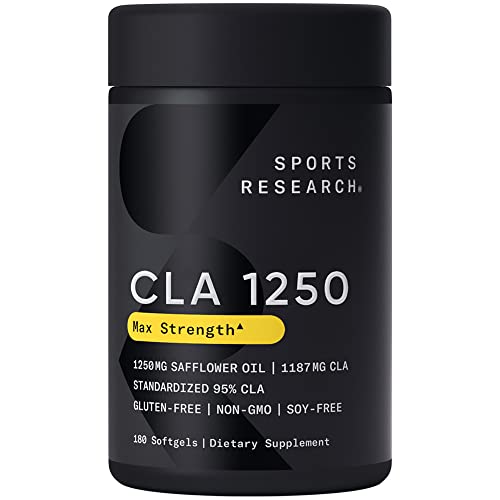 Sports Research CLA - 1250mg with Active Conjugated Linoleic Acid for Men and Women | Non-GMO, Soy & Gluten Free - 95% (180 Softgels)…
