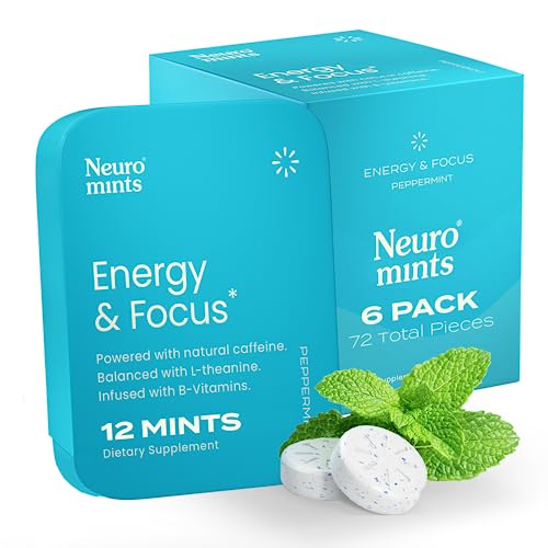 Neuro Mints | Nootropic Energy Caffeine Mints | 40mg Caffeine + 60mg L-theanine + B Vitamins for Energy and Focus | Sugar Free + Vegan + Keto | Caffeine Supplement for Adults Mint Flavor (72 Mints)