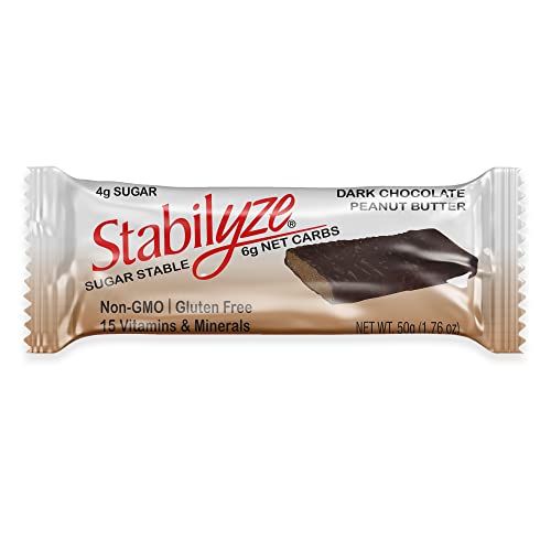 Stabilyze Nutrition Bars - Dark Chocolate Peanut Butter | Low Sugar Protein Bar w/ 21 Essential Vitamins & Minerals | Gluten Free, Non GMO | Keto Friendly Snacks | Individually Wrapped (12 Pack)