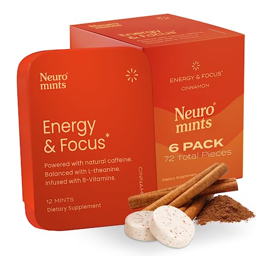 Neuro Mints | Nootropic Energy Caffeine Mints | 40mg Caffeine + 60mg L-theanine + B Vitamins for Energy and Focus, Sugar Free + Vegan + Keto, Caffeine Supplement for Adults Cinnamon Flavor (72 Mints)