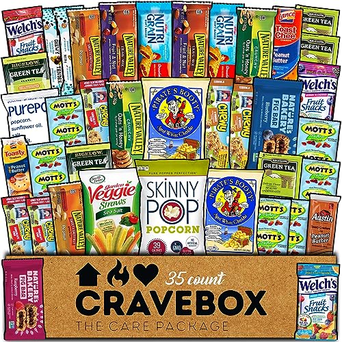 CRAVEBOX Healthy Snack Box Variety Pack Care Package (35 Count) Gift Basket Kids Teens Men Women Adults Health Food Nuts Fruit Nutrition Assortment Mix Sample College Students Office Father's Day