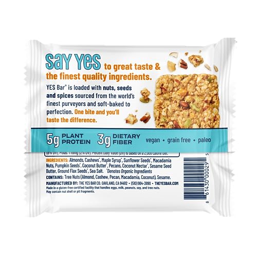 YES Bar – Salted Maple Pecan – Plant Based Protein, Decadent Snack Bar – Vegan, Paleo, Gluten Free, Dairy Free, Low Sugar, Healthy Snack, Breakfast, Low Carb, Keto Friendly (Pack of 6)