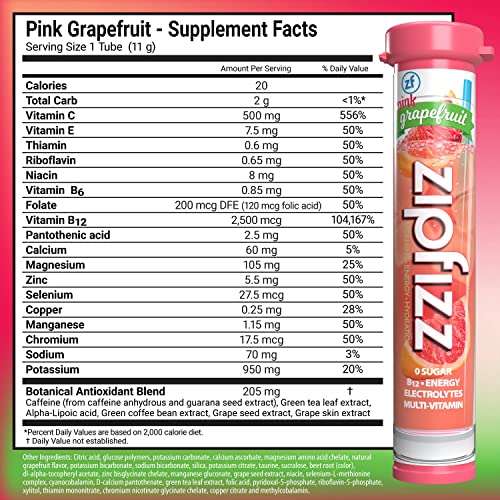 Zipfizz Energy Drink Mix, Electrolyte Hydration Powder with B12 and Multi Vitamin, Pink Grapefruit (20 Pack)