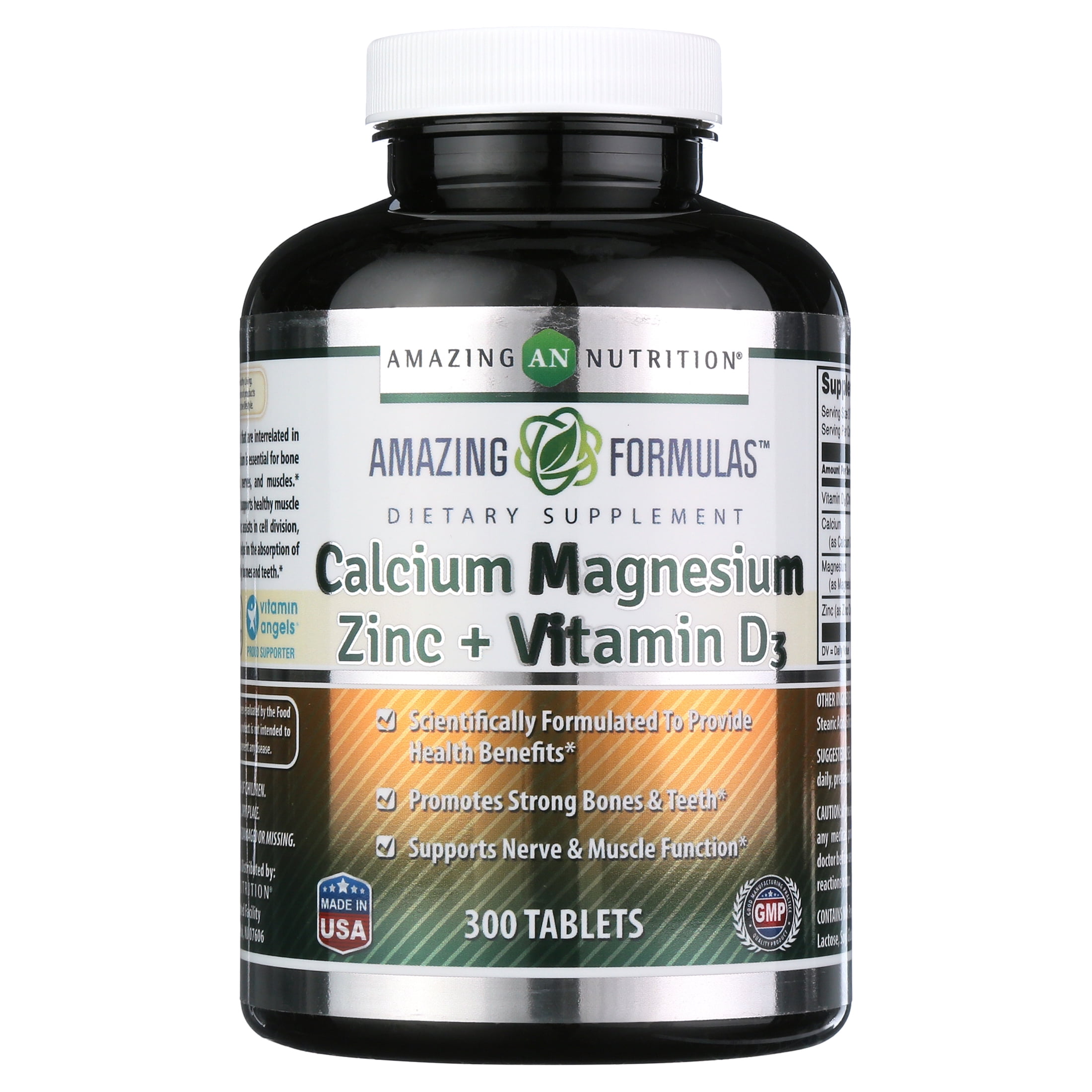Amazing Formulas Calcium Magnesium Zinc D3 - 300 Tablets Per Bottle Supplement (Calcium 1000mg - Magnesium 400mg - Zinc 25mg Plus Vitamin D3 600 IU - Per Serving of 3 Tablets)