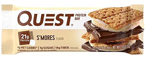 Quest Nutrition Protein Bar, S,mores, 20g Protein, 4g Net Carbs, 180 Cals, Low Carb, Gluten Free, Soy Free, 2.12oz Bar, 12 Count