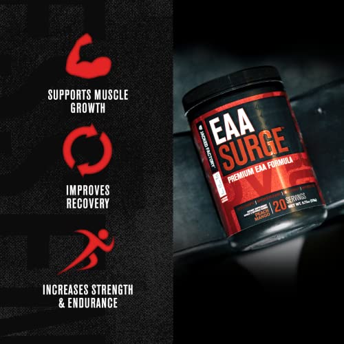 EAA Surge Essential Amino Acids Powder - EAAS & BCAA Intra Workout Supplement w /L-Citrulline, Taurine, & More for Muscle Building, Strength, Endurance, Recovery - Peach Mango, 20sv