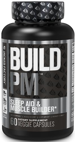 Build PM Night Time Muscle Builder & Sleep Aid - Post Workout Recovery & Sleep Support Supplement w/VitaCherry Tart Cherry, Ashwagandha, Melatonin, More - 60 Natural Veggie Pills