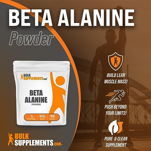 BULKSUPPLEMENTS.COM Beta Alanine Powder - Beta Alanine 3000mg, Beta Alanine Pre Workout, Beta Alanine BCAA, Beta Alanine Supplements - 3g (3000mg) per Serving, 166 Servings (500 Grams - 1.1 lbs)