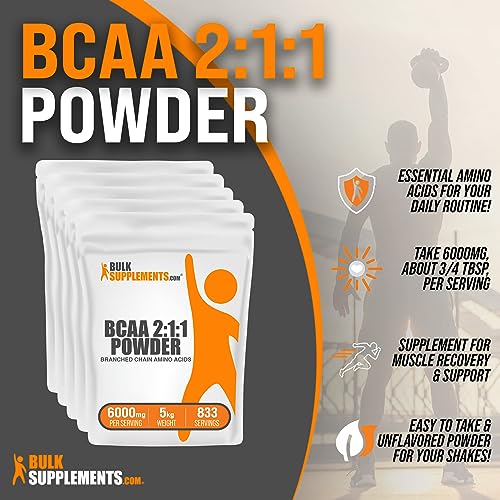 BULKSUPPLEMENTS.COM BCAA 2:1:1 Powder - Branched Chain Amino Acids - BCAA Powder - BCAAs Amino Acids Powder - BCAA Supplements - Amino Acid Powder - 6000mg per Serving (5 Kilograms - 11 lbs)