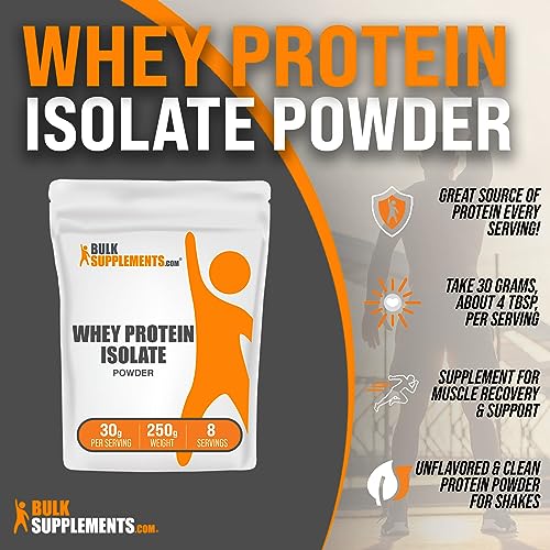 BULKSUPPLEMENTS.COM Whey Protein Isolate Powder - Whey Protein - Flavorless Protein Powder - Unflavored Whey Protein Powder - 30g per Serving, 8 Servings of Pure Protein Powder (250 Grams - 8.8 oz)