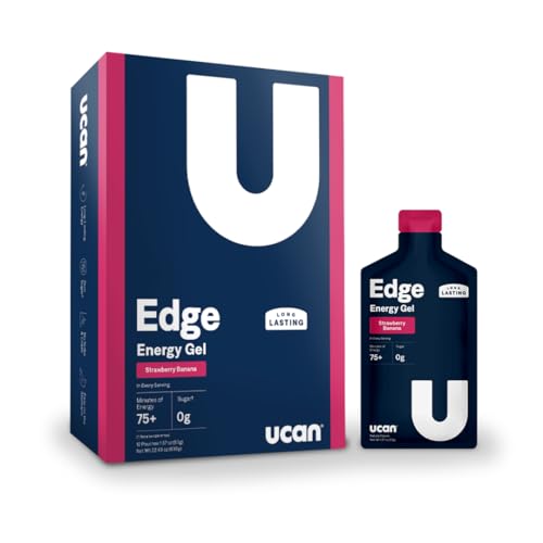 UCAN Edge Energy Gel Shots, Strawberry Banana (12, 2 Ounce Packets) for Running, Training, Workouts, Fitness, Cycling, Crossfit | Sugar-Free, Vegan, & Keto Friendly Energy Supplement